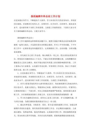 报纸编辑年终总结工作计划
