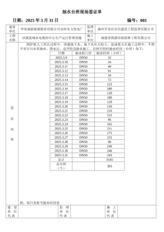 抽水台班签证记录表