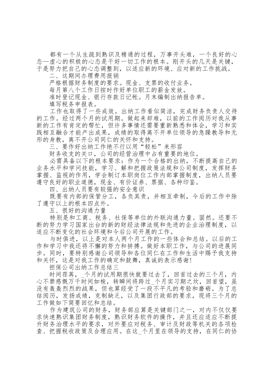 担保公司出纳个人工作总结范文_第2页