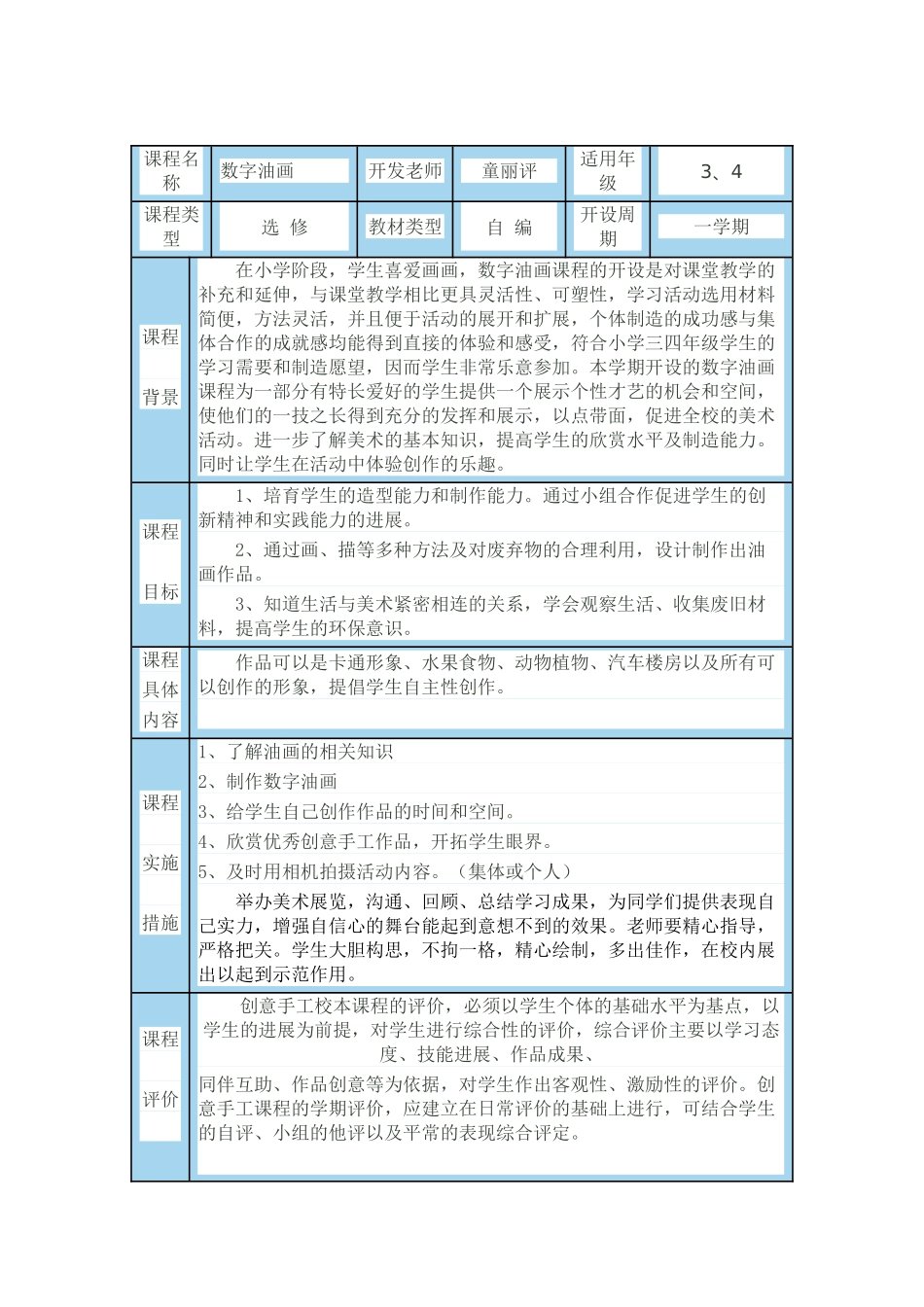 拓展性课程纲要数字油画_第1页