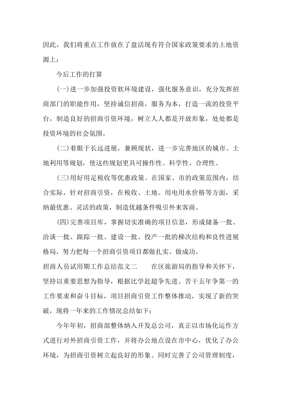 招商人员试用期工作总结（标准版）_第2页