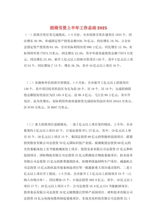 招商引资上半年工作总结2025