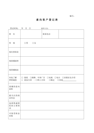 招商意向客户登记表