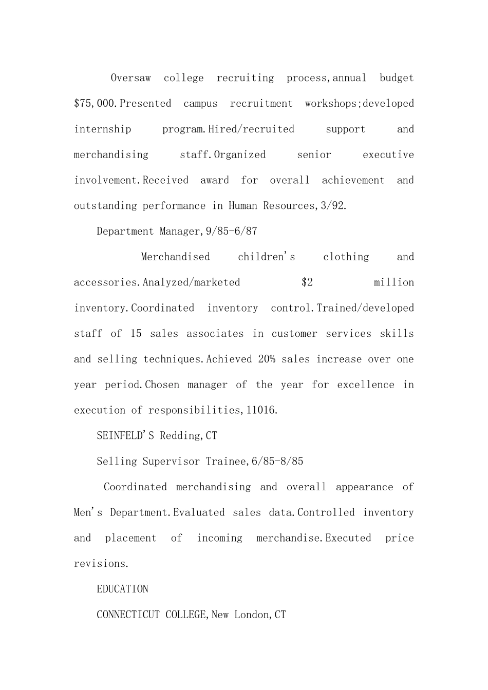 招聘专员岗位英文简历模板_第2页