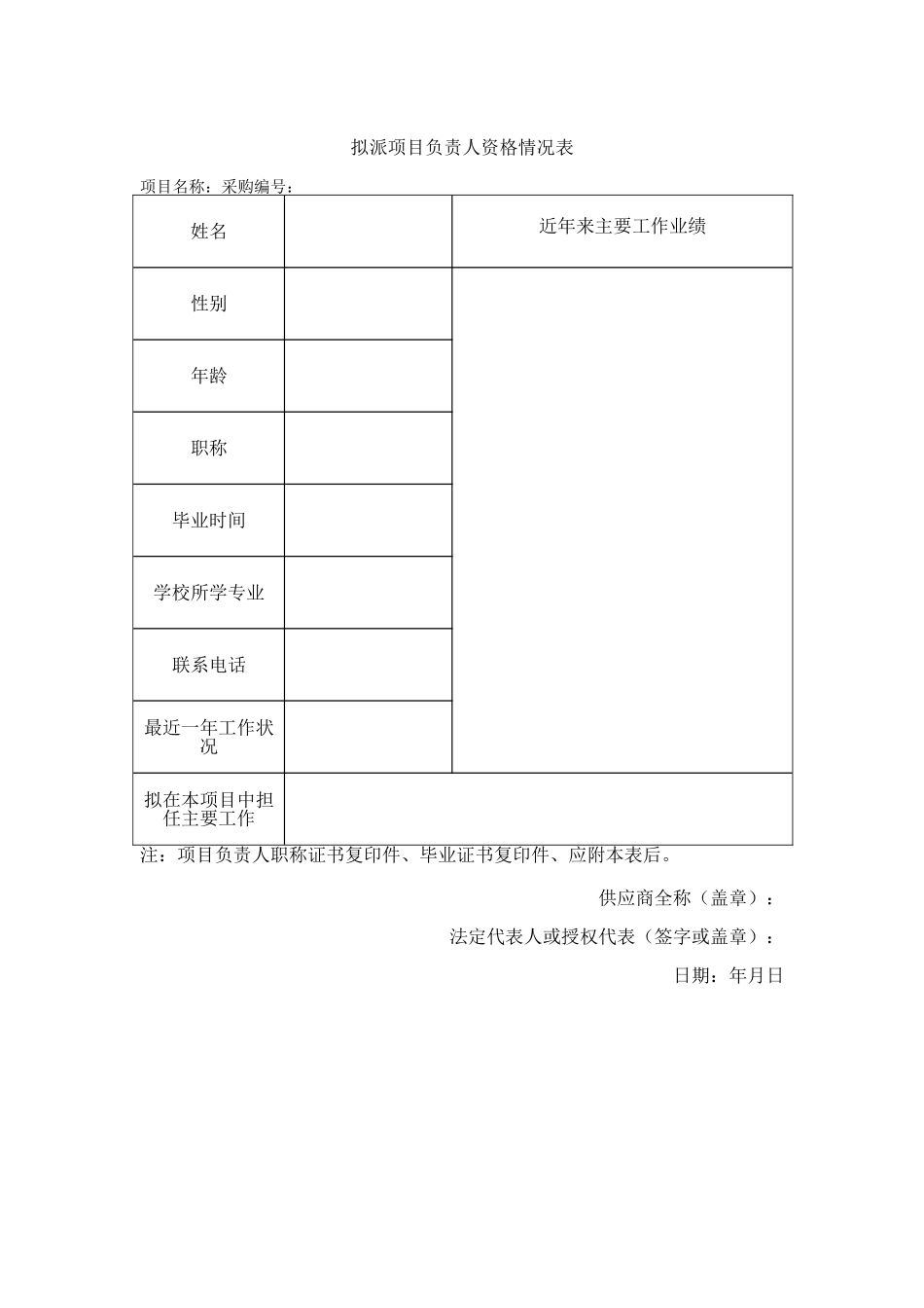 拟派项目负责人资格情况表（标准版）_第1页