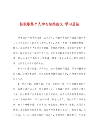 挂职锻炼个人学习总结范文学习总结