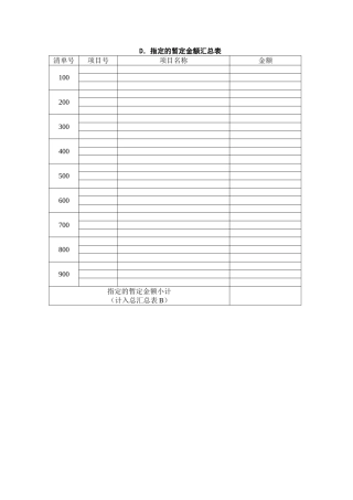 指定的暂定金额汇总表