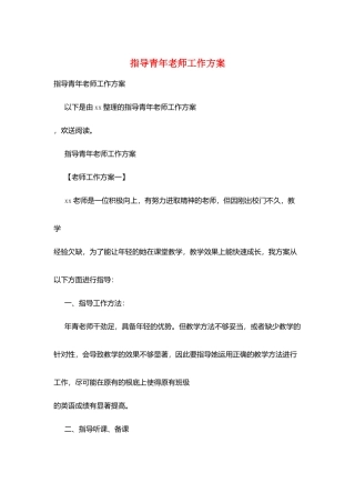 指导青年教师工作计划