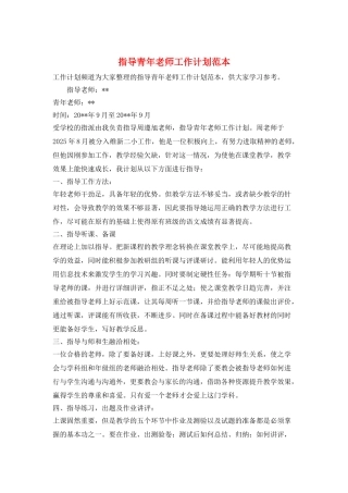 指导青年教师工作计划范本