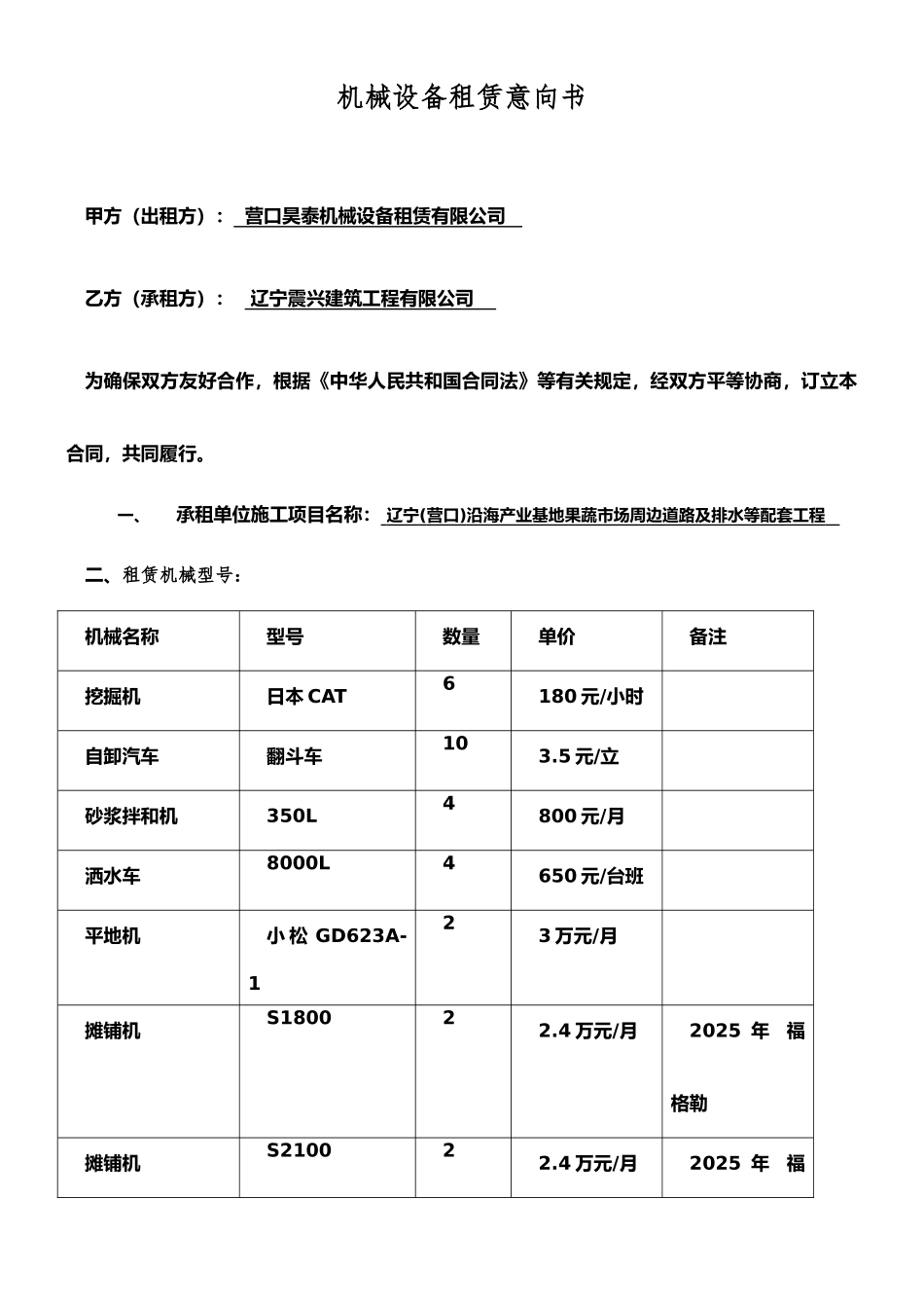 挖掘机租赁合同书标准版55228_第1页