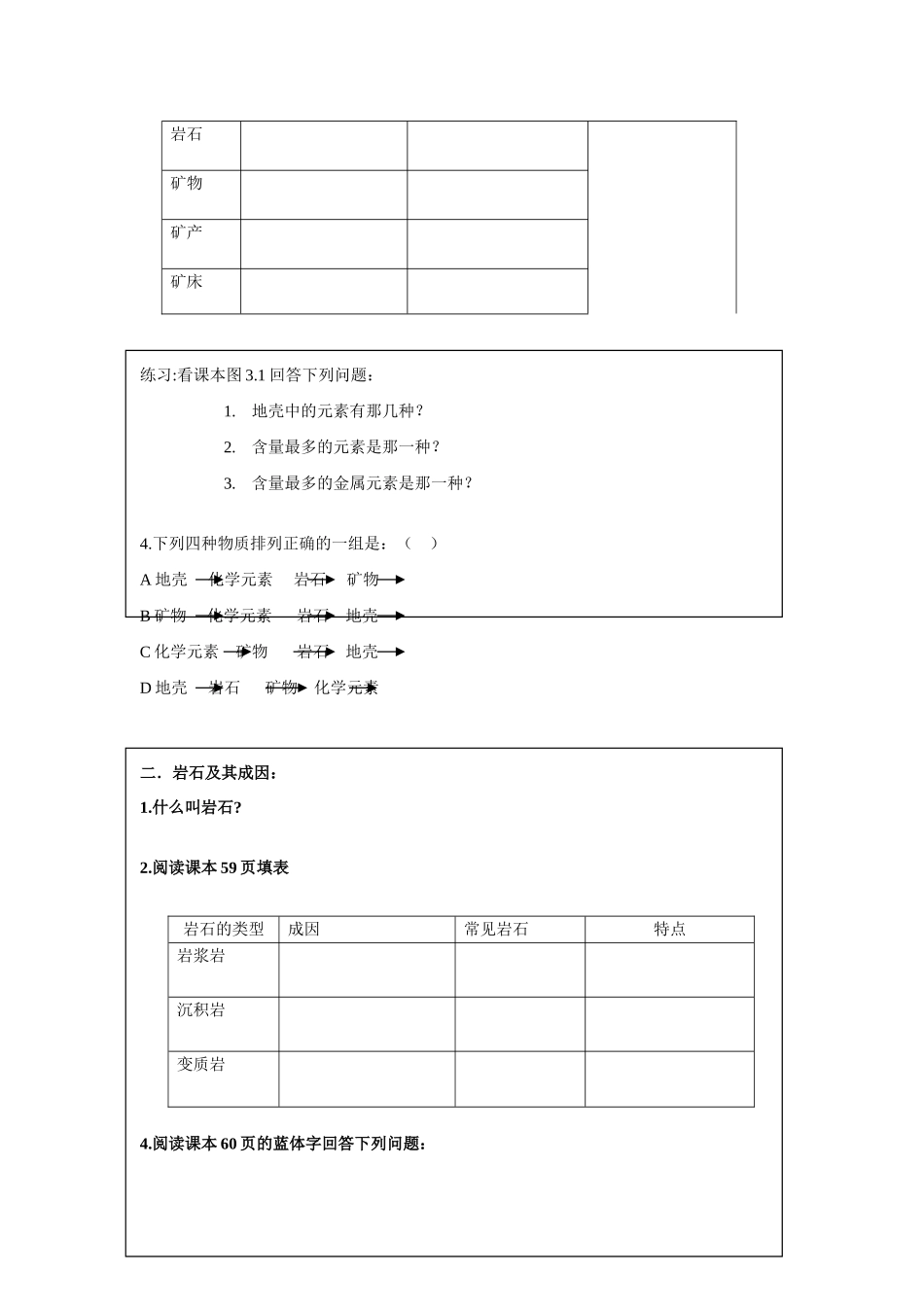 高中地理：3.1 地壳物质的组成与循环 学案（1）（旧人教版必修上）_第2页