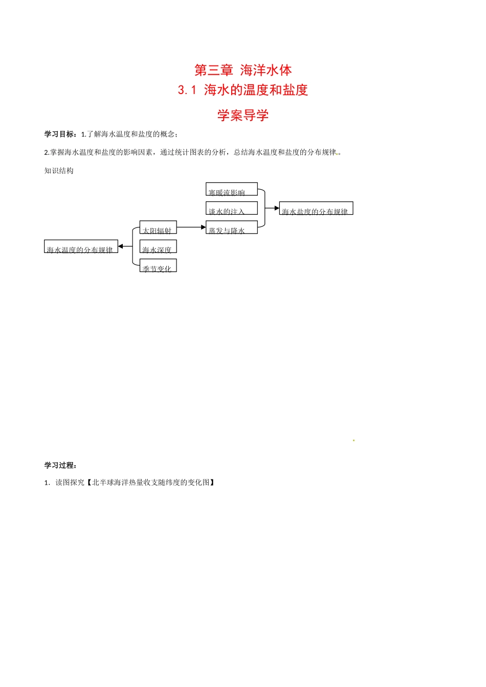 高中地理：3.1《海水的温度和盐度》学案中图版选修2中图版选修2_第1页
