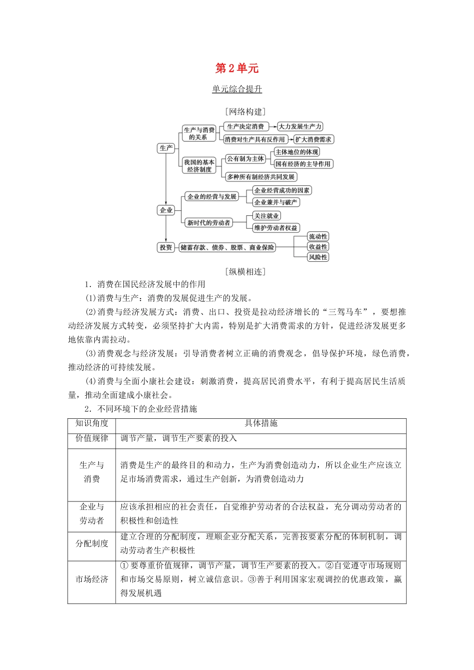 高考政治一轮复习 第2单元 生产、劳动与经营综合提升教学案 新人教版必修1-新人教版高三必修1政治教学案_第1页