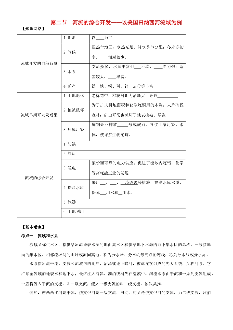 高中地理：3.2《流域的综合开发—以美国田纳西河流域为例》学案（新人教版必修3）_第1页