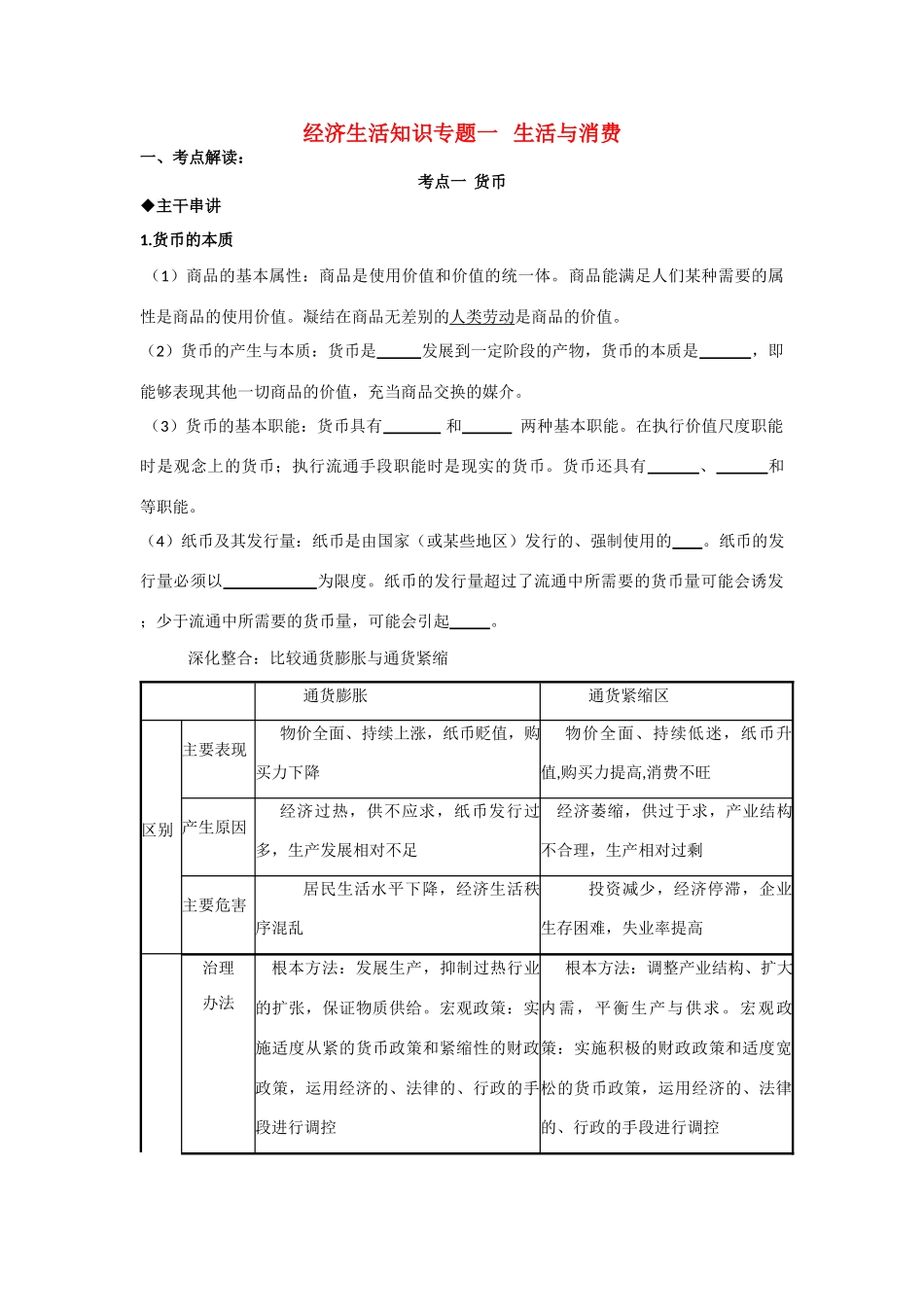 高考政治 经济生活知识专题一素材_第1页