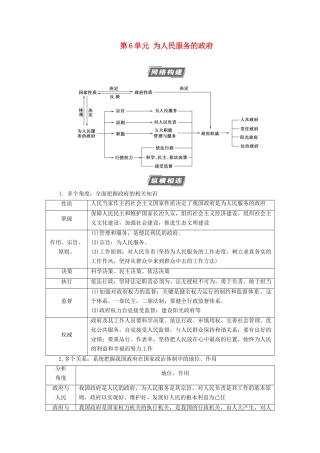 高考政治一轮复习 第6单元 为人民服务的政府单元综合提升教学案 新人教版必修2-新人教版高三必修2政治教学案