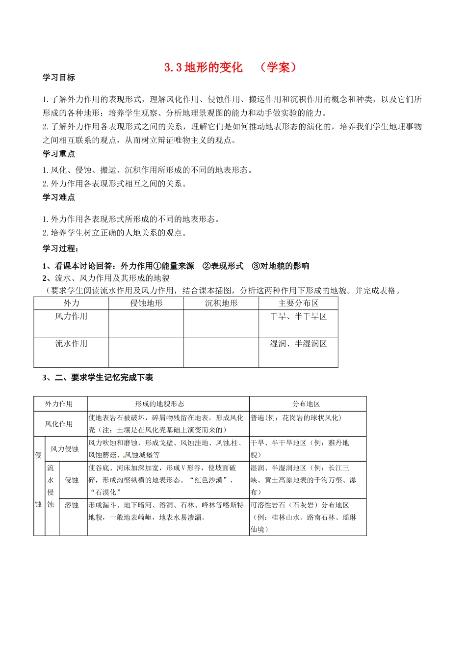 高中地理：3.3《地表形态的变化》学案新人教版选修1_第1页