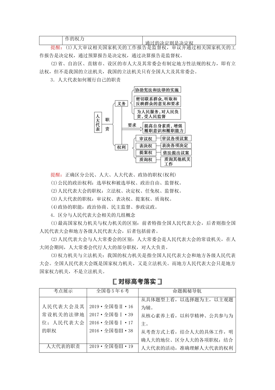 高考政治一轮复习 第7单元 发展社会主义民主政治 第17课 我国的人民代表大会制度教学案 新人教版必修2-新人教版高三必修2政治教学案_第3页