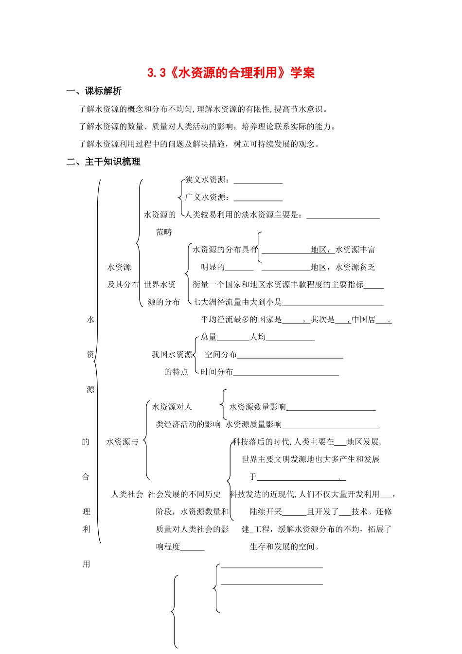 高中地理：3.3《水资源的合理利用》学案（新人教版必修1 ）_第1页