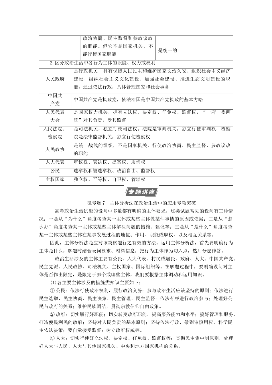高考政治一轮复习 第7单元 发展社会主义民主政治单元综合提升教学案 新人教版必修2-新人教版高三必修2政治教学案_第2页