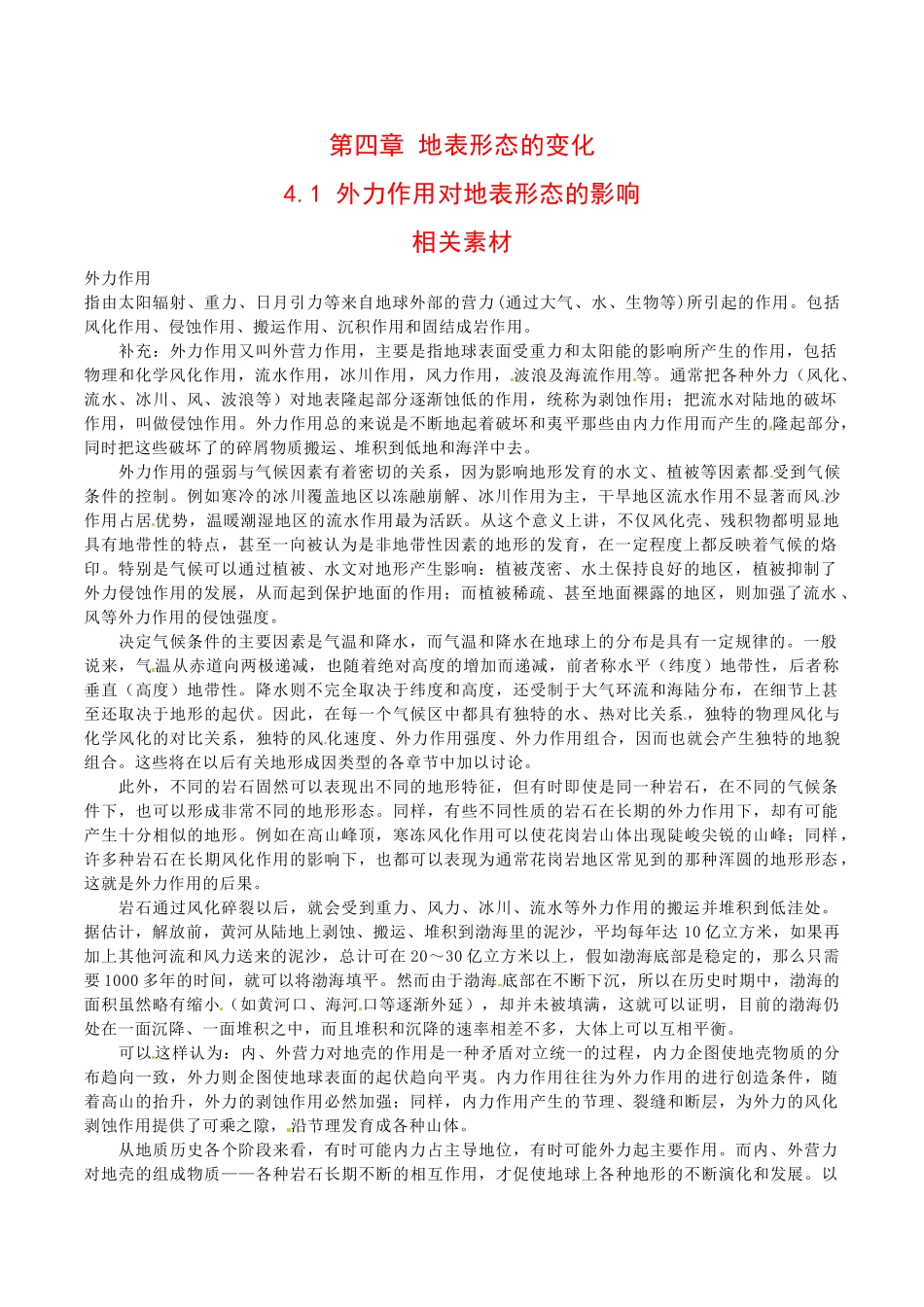 高中地理：4.1《外力作用对地表形态的影响》素材中图版选修1_第1页