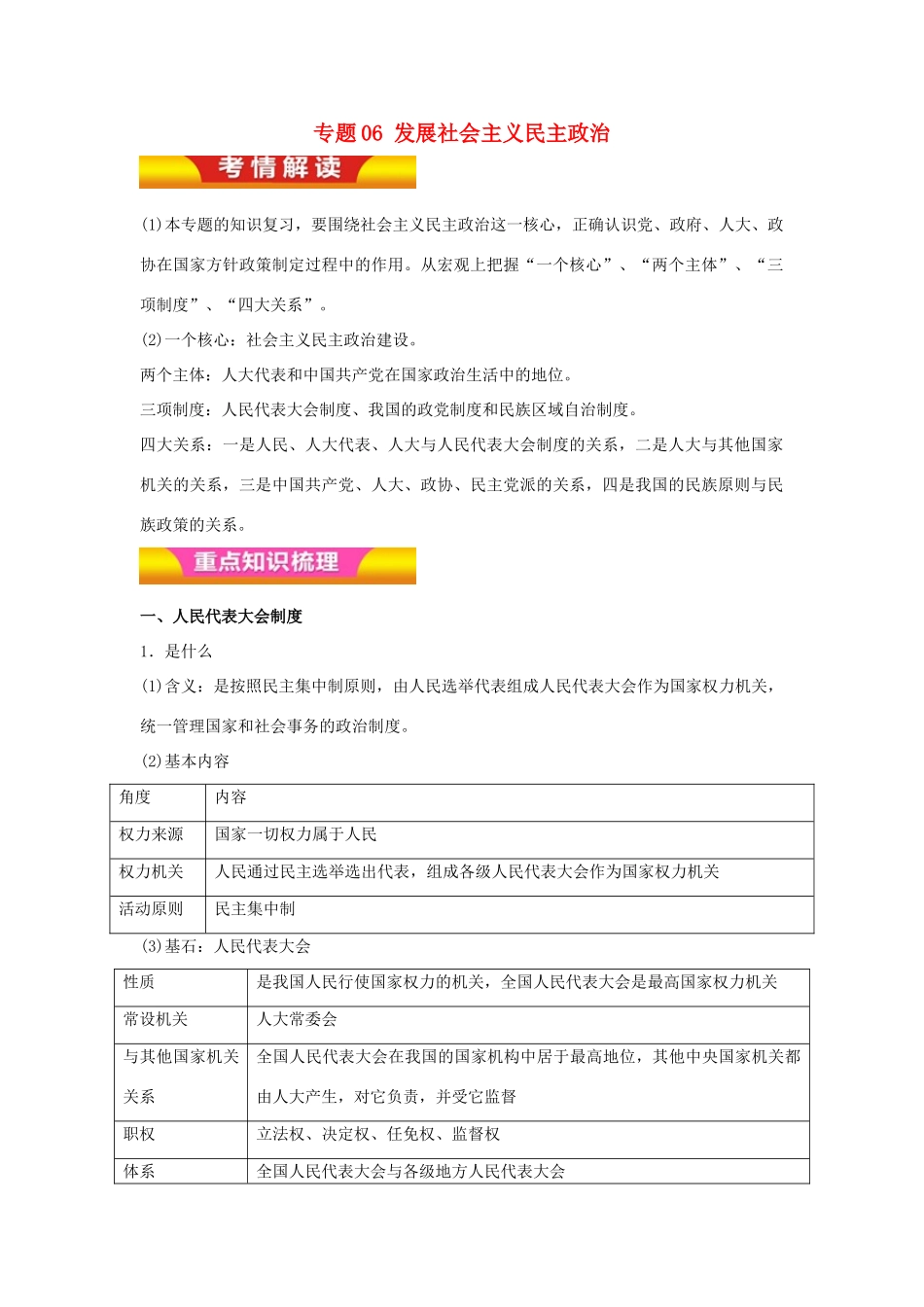 高考政治二轮复习 专题06 发展社会主义民主政治讲学案（含解析）-人教版高三全册政治学案_第1页