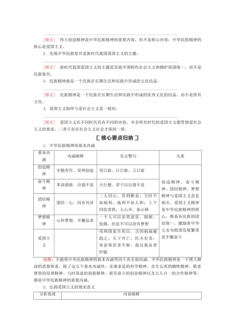 高考政治一轮复习 第11单元 中华文化与民族精神 第28课 我们的民族精神教学案 新人教版必修3-新人教版高三必修3政治教学案_第2页