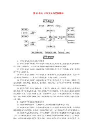 高考政治一轮复习 第11单元 中华文化与民族精神单元综合提升教学案 新人教版必修3-新人教版高三必修3政治教学案