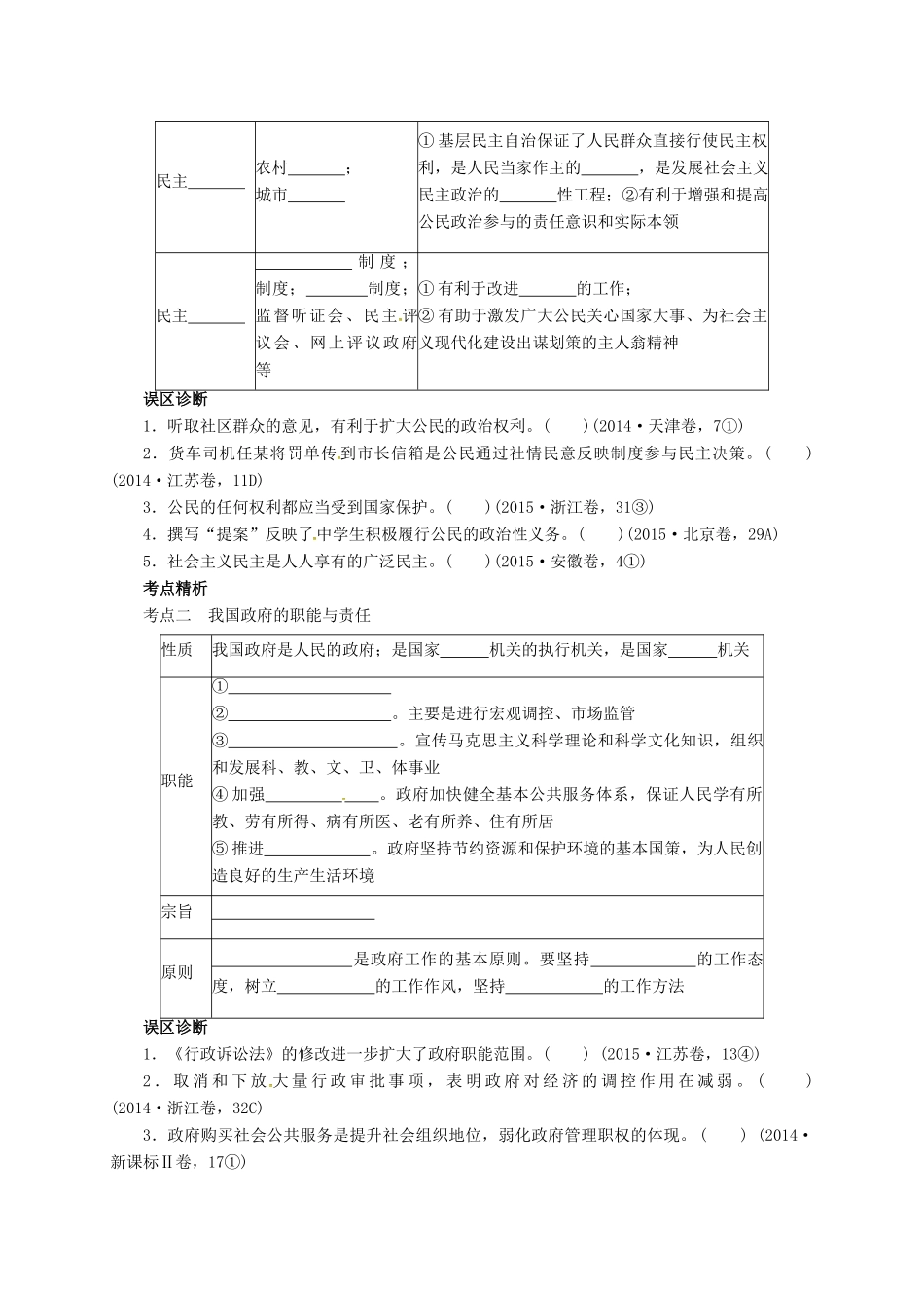 高考政治二轮专题突破 专题5 我国的公民与政府导学案-人教版高三全册政治学案_第2页