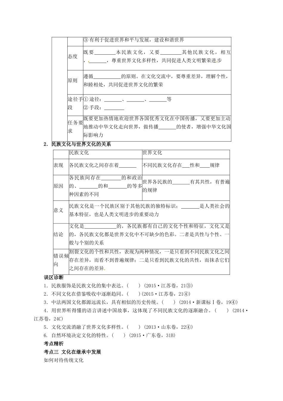 高考政治二轮专题突破 专题8 文化的作用与文化发展导学案-人教版高三全册政治学案_第2页