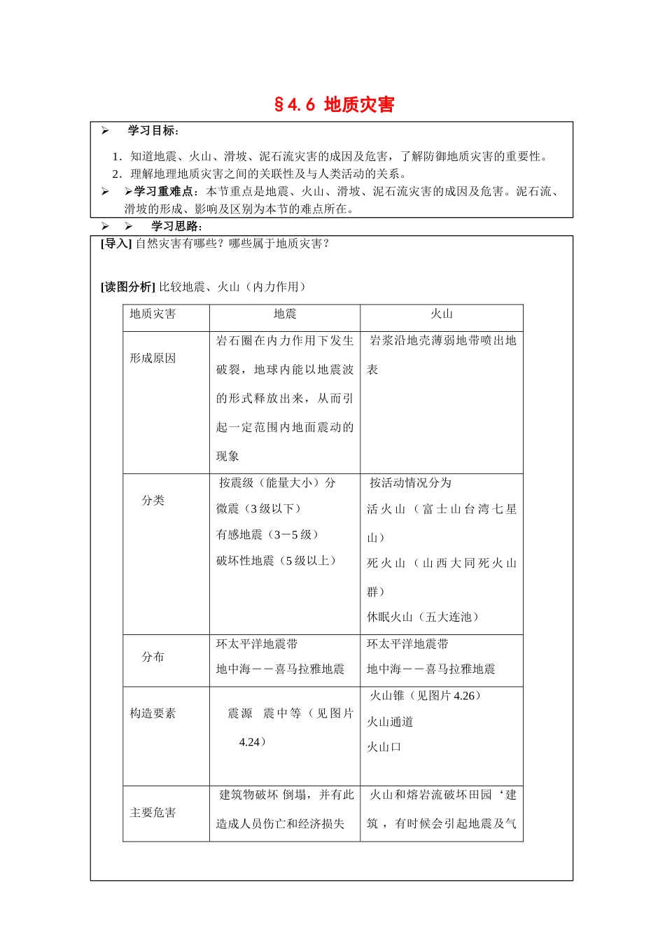高中地理：4.6 地质灾害 学案（2）（旧人教版必修上）_第1页