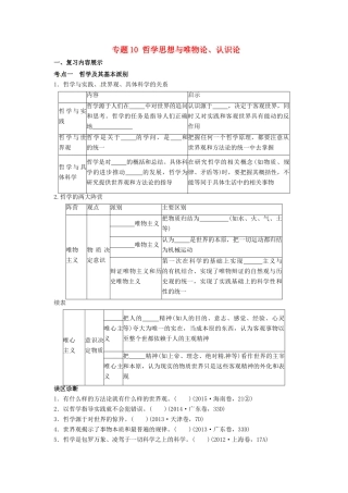 高考政治二轮专题突破 专题10 哲学思想与唯物论、认识论导学案-人教版高三全册政治学案