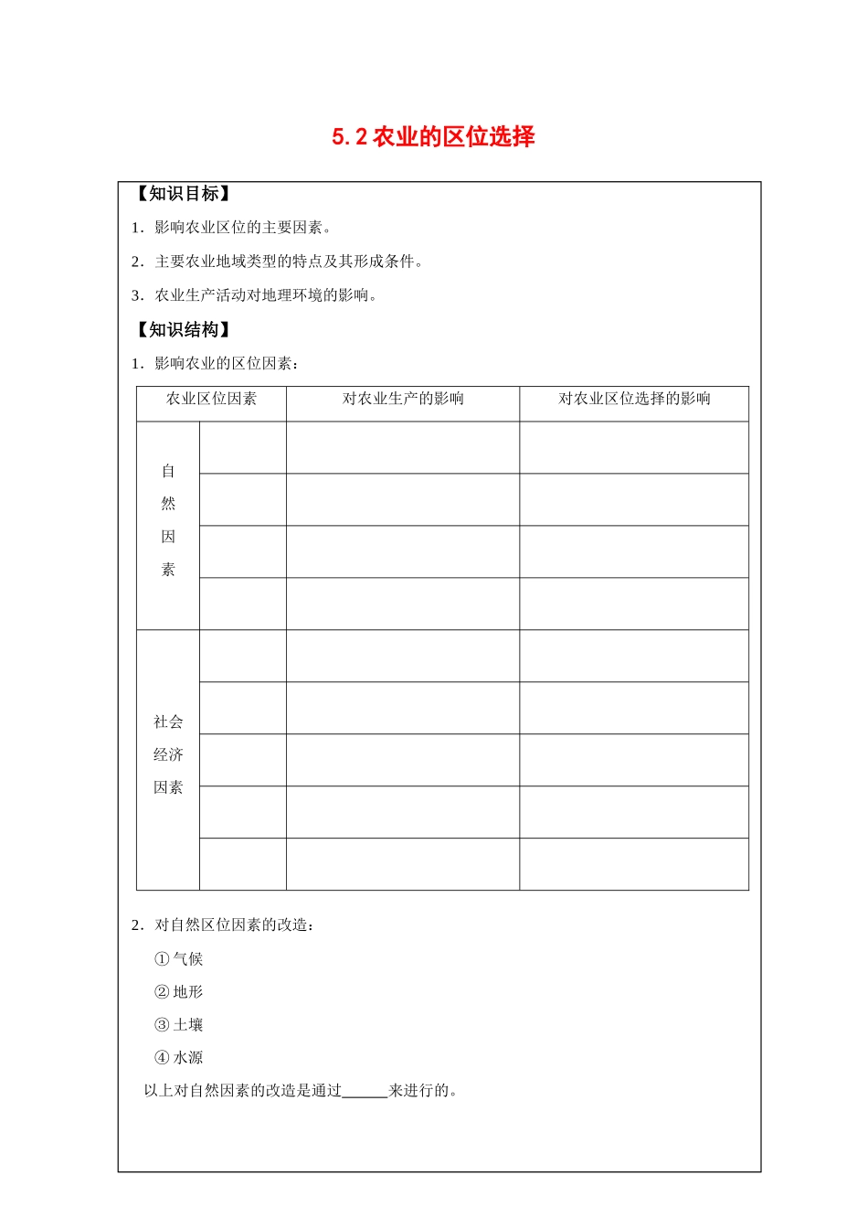 高中地理：5.2 农业的区位选择 学案（1）（旧人教版必修下）_第1页