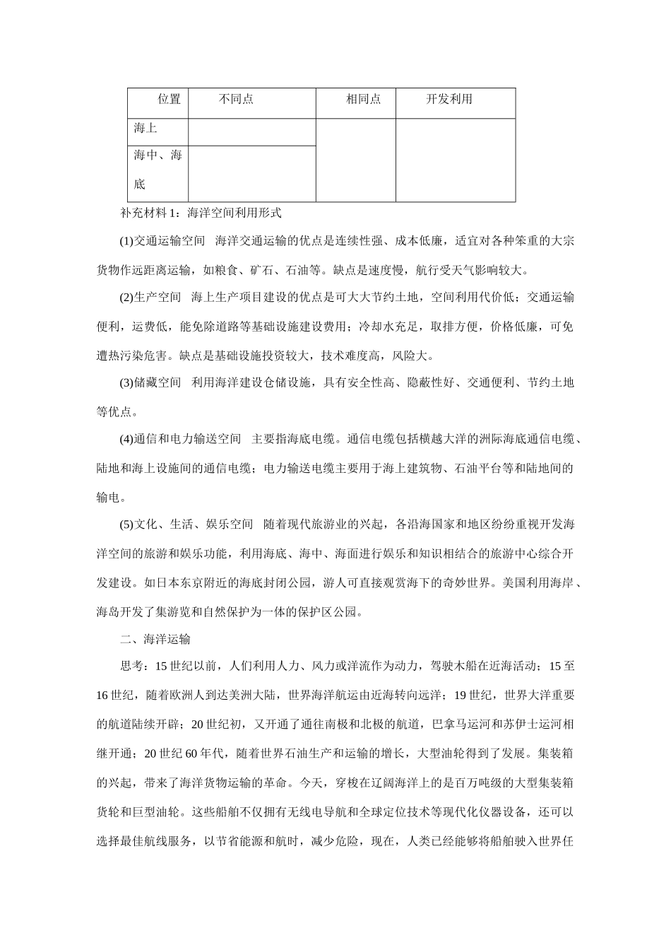 高中地理：5.4 海洋空间的开发利用 学案 中图版选修2_第2页