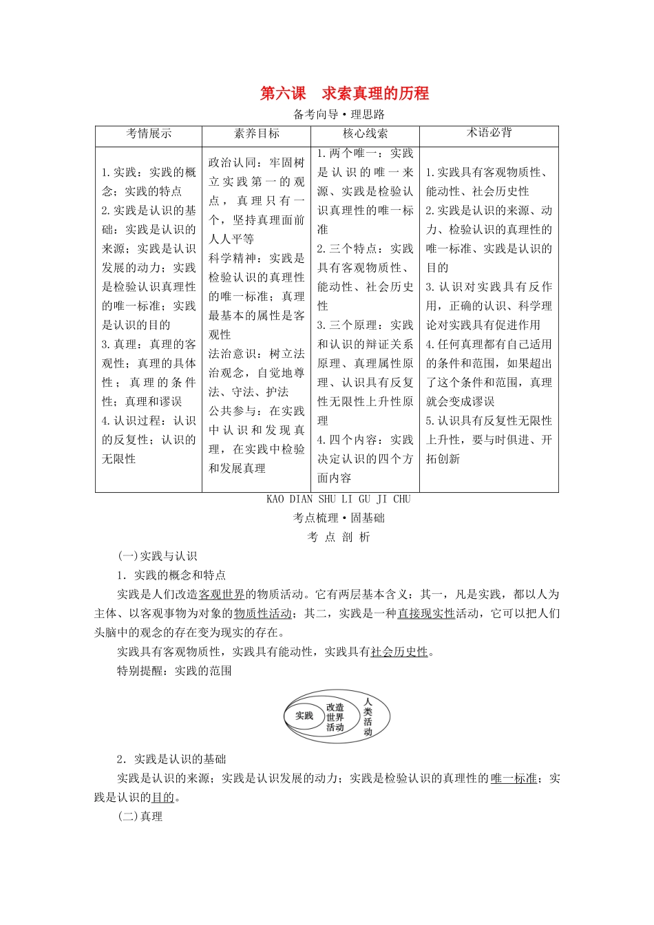 高考政治一轮复习 第二单元 探索世界与追求真理 第六课 求索真理的历程学案 新人教版必修4-新人教版高三必修4政治学案_第1页