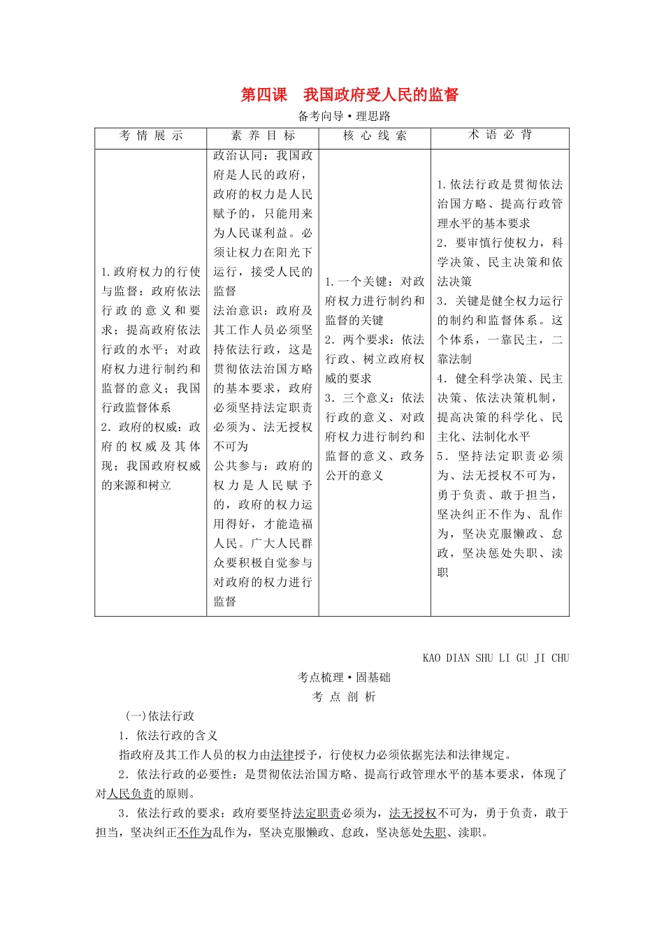 高考政治一轮复习 第二单元 为人民服务的政府 第四课 我国政府受人民的监督学案 新人教版必修2-新人教版高三必修2政治学案_第1页