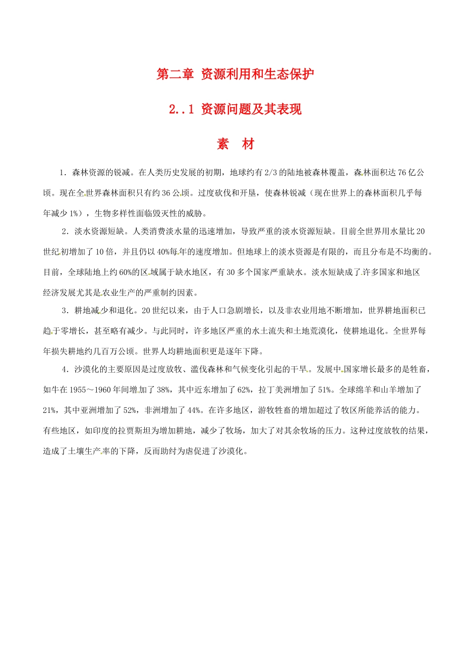 高中地理：21《资源问题及其表现》素材鲁教版选修6_第1页