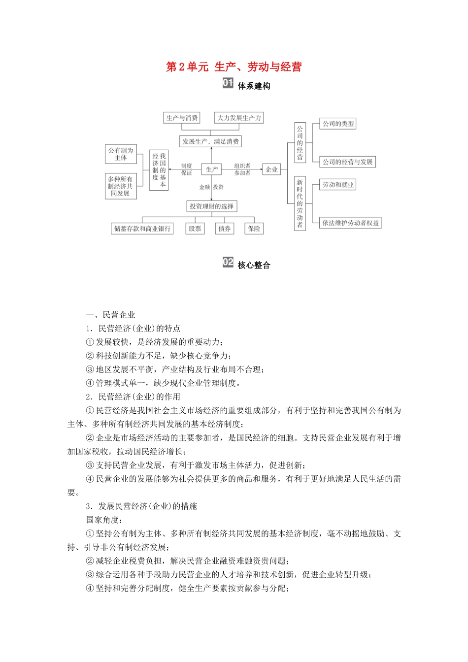 高考政治一轮复习 模块1 经济生活 第2单元 生产、劳动与经营 单元综合提升教学案-人教版高三全册政治教学案_第1页