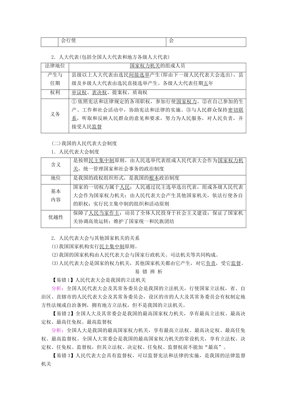 高考政治一轮复习 第三单元 发展社会主义民主政治 第六课 我国的人民代表大会制度学案 新人教版必修2-新人教版高三必修2政治学案_第2页