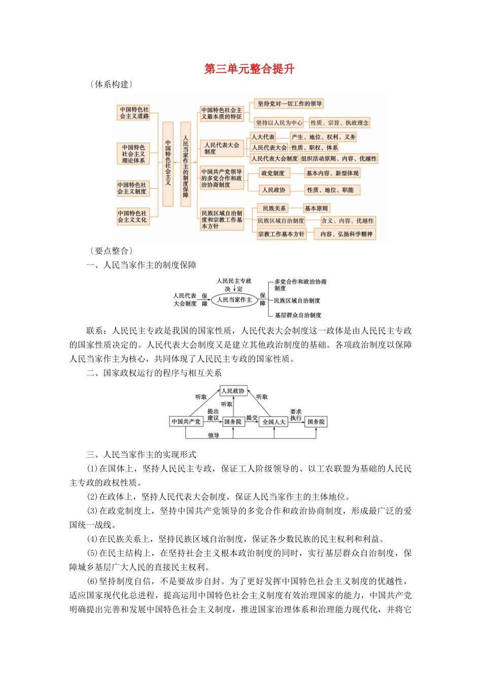 高考政治一轮复习 第三单元 发展社会主义民主政治 整合提升学案 新人教版必修2-新人教版高三必修2政治学案_第1页
