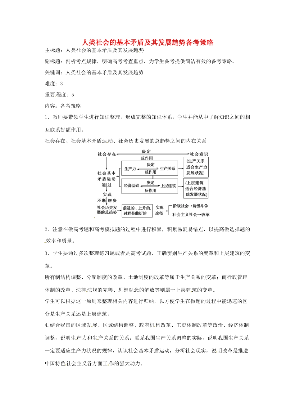 高考政治复习 专题13 历史唯物主义 人类社会的基本矛盾及其发展趋势备考策略-人教版高三全册政治素材_第1页