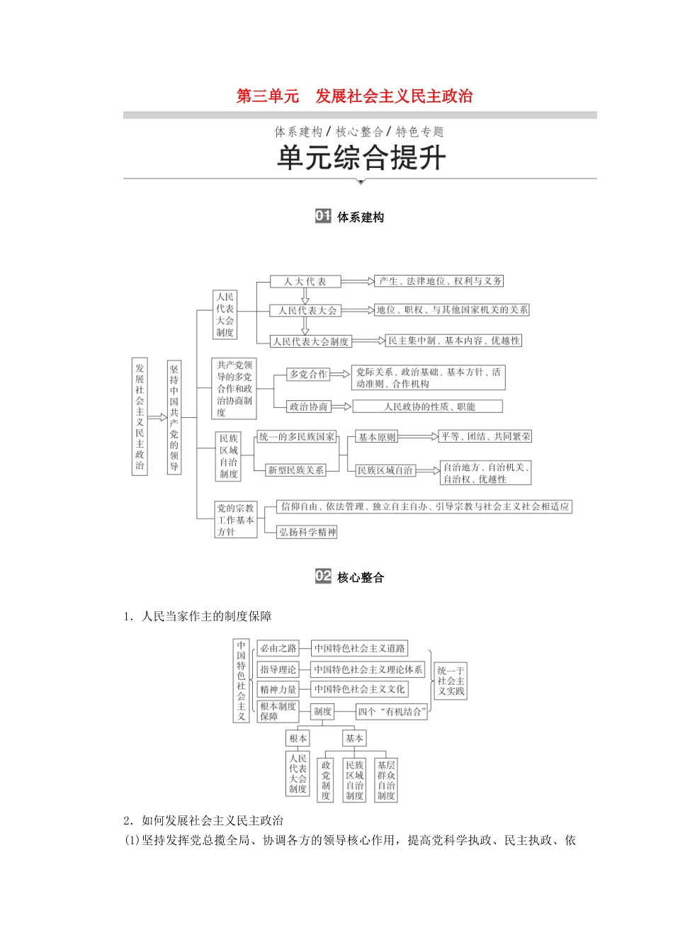 高考政治一轮复习 模块2 政治生活 第3单元 发展社会主义民主政治 单元综合提升教学案-人教版高三全册政治教学案_第1页