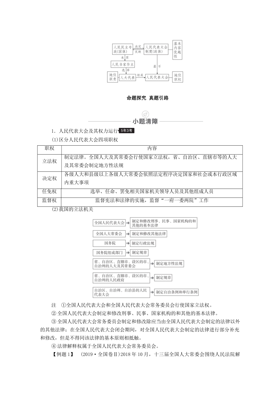 高考政治一轮复习 模块2 政治生活 第3单元 发展社会主义民主政治 第6课 我国的人民代表大会制度教学案-人教版高三全册政治教学案_第3页
