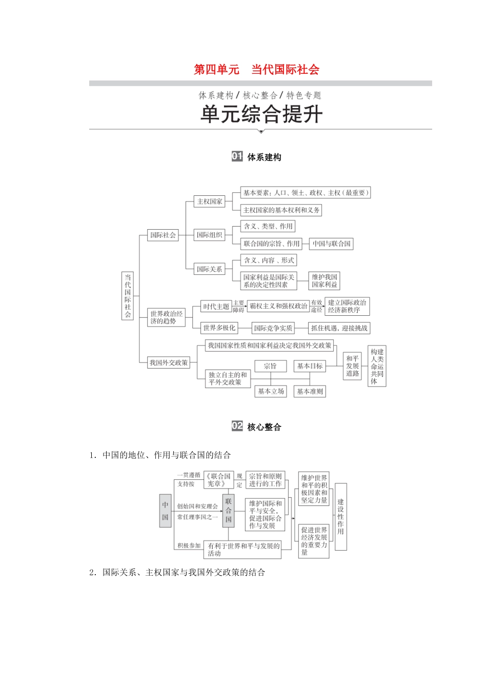 高考政治一轮复习 模块2 政治生活 第4单元 当代国际社会 单元综合提升教学案-人教版高三全册政治教学案_第1页