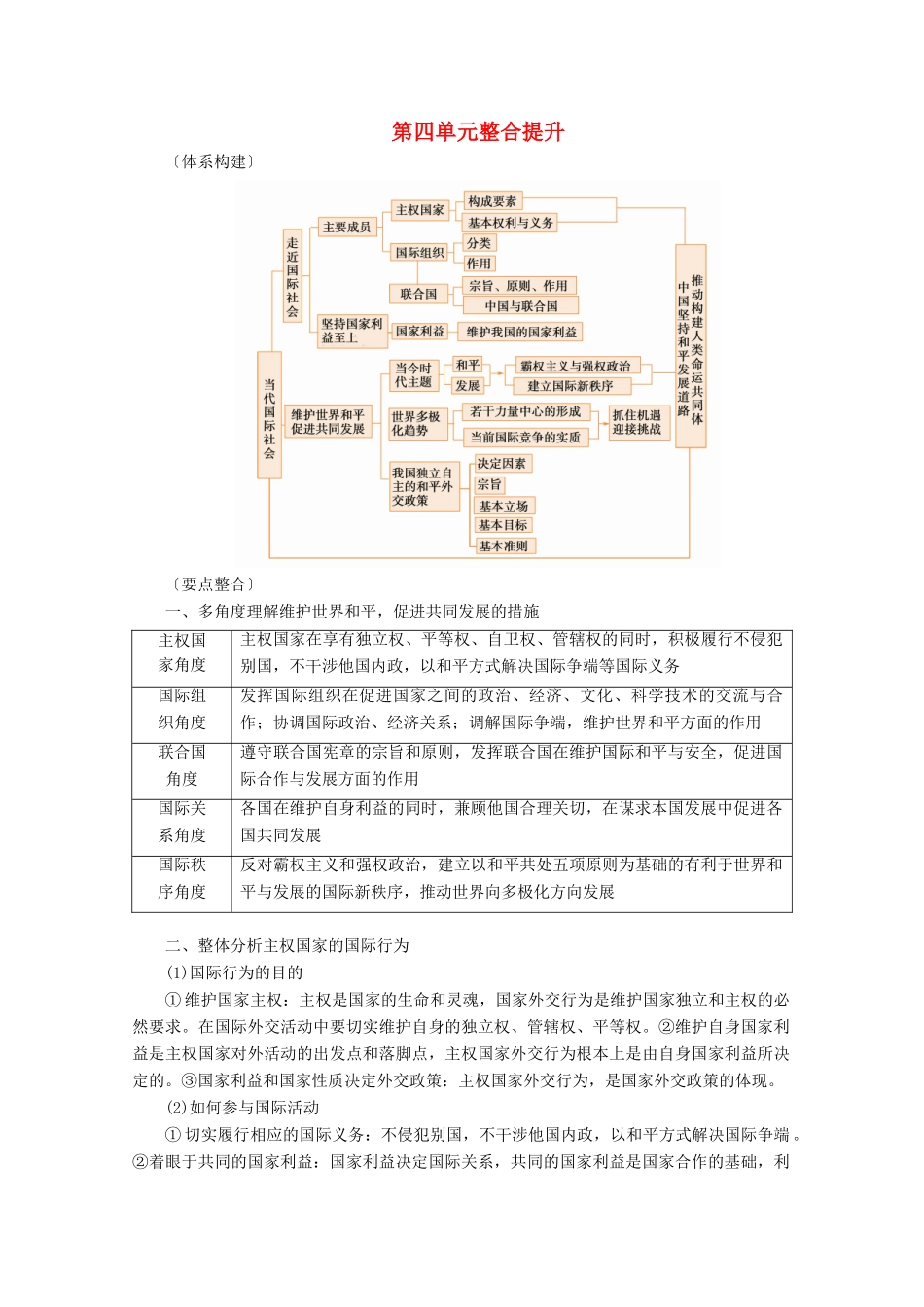 高考政治一轮复习 第四单元 当代国际社会 整合提升学案 新人教版必修2-新人教版高三必修2政治学案_第1页