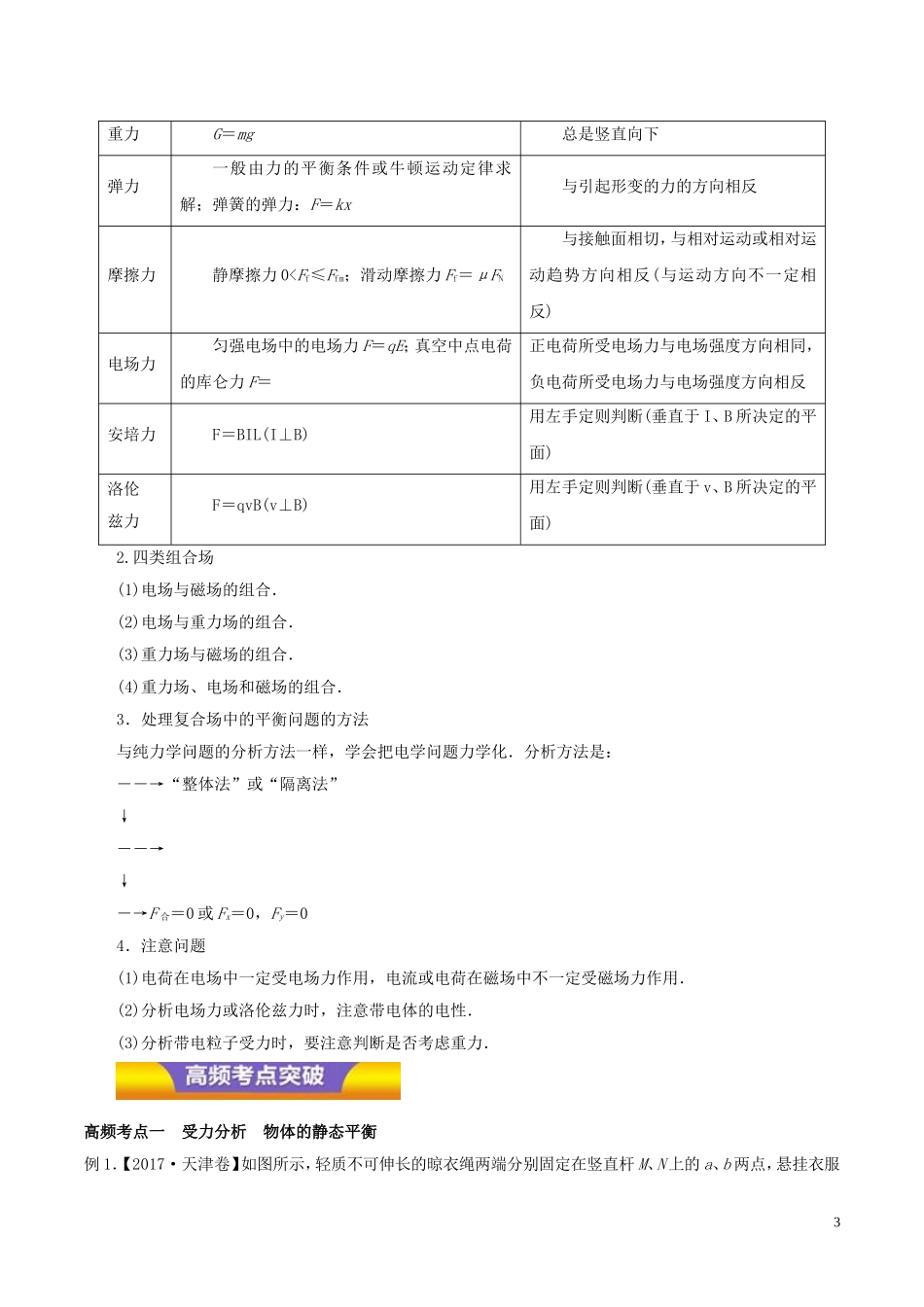 高考物理二轮复习 专题01 力与物体的平衡教学案-人教版高三全册物理教学案_第3页