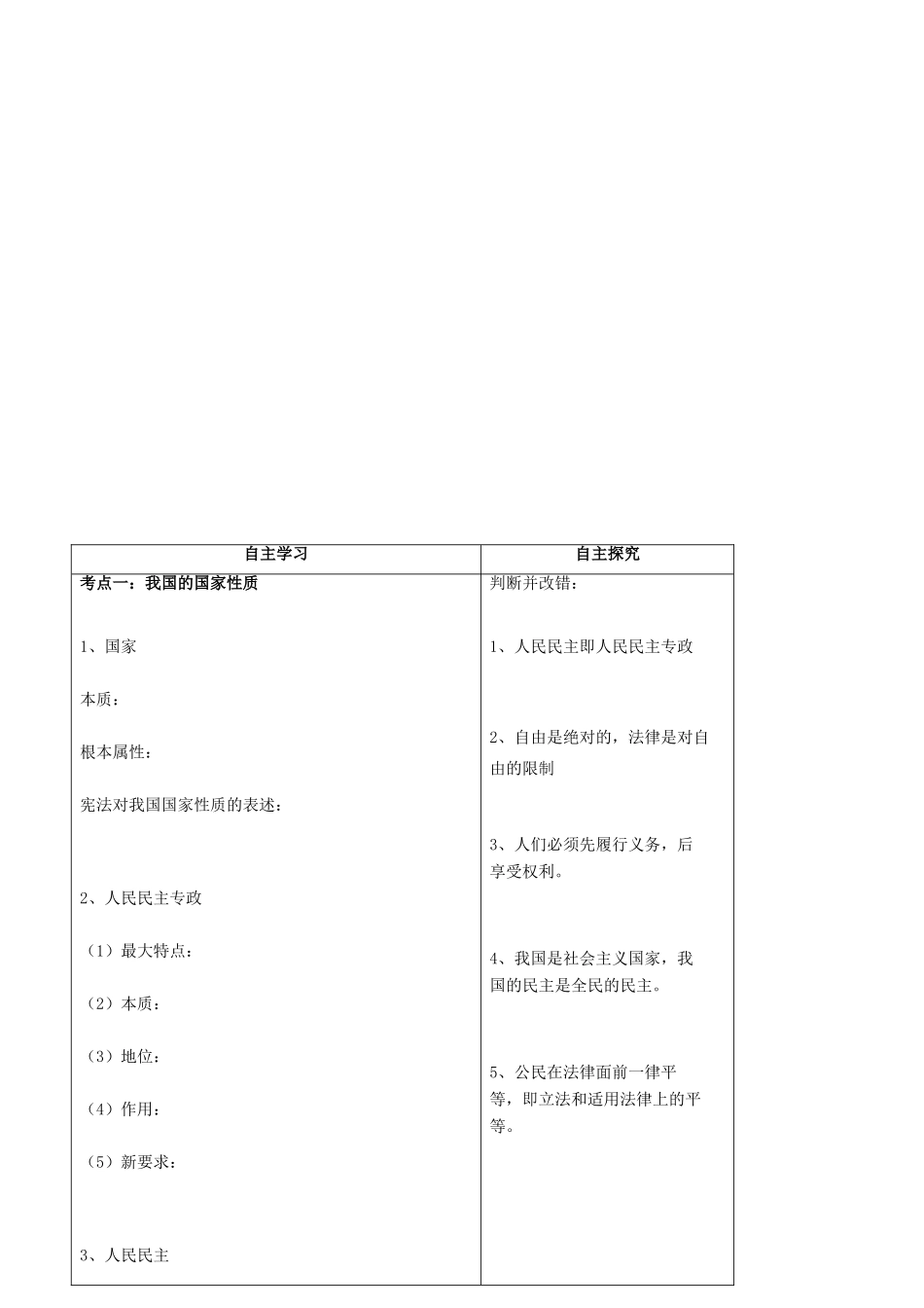 高考政治一轮复习 第一单元 第一课生活在人民当家作主的国家学案 新人教版必修2-新人教版高三必修2政治学案_第2页