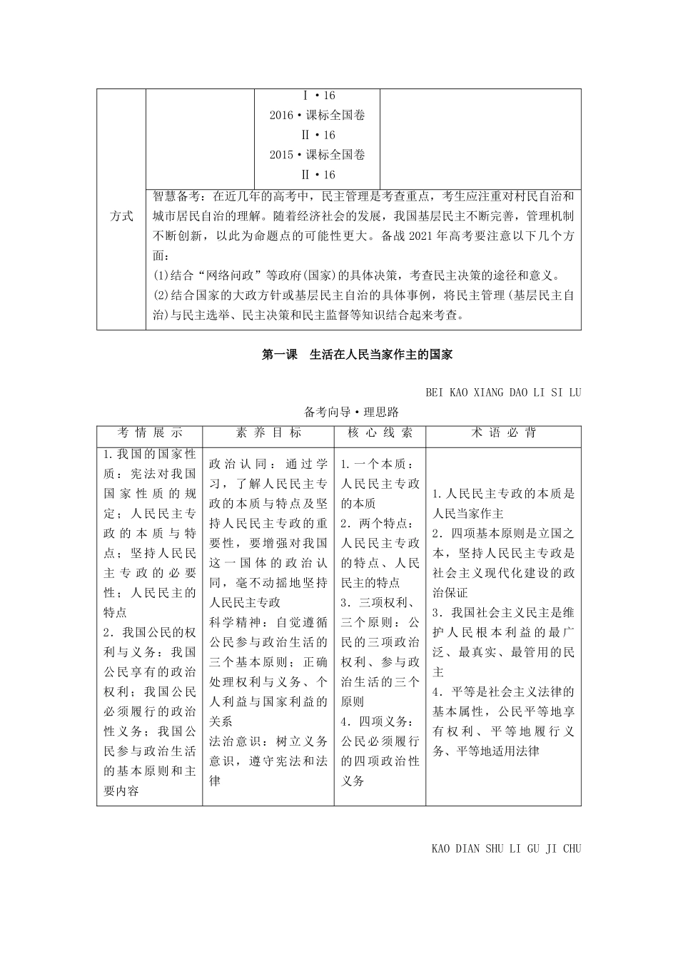 高考政治一轮复习 第一单元 公民的政治生活 第一课 生活在人民当家作主的国家学案 新人教版必修2-新人教版高三必修2政治学案_第2页