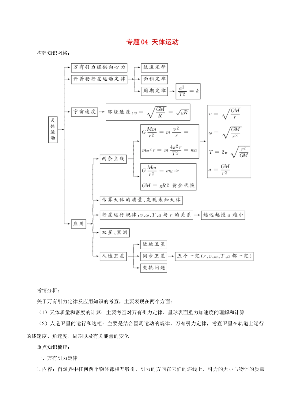 高考物理二轮复习 专题04 天体运动学案-人教版高三全册物理学案_第1页