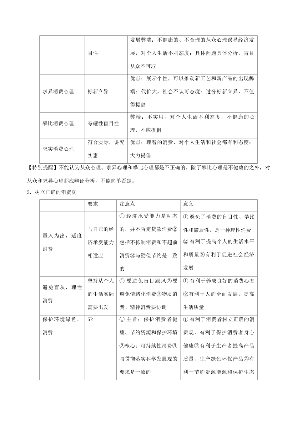 高考政治一轮复习 专题03 多彩的消费（教学案）-人教版高三全册政治教学案_第2页